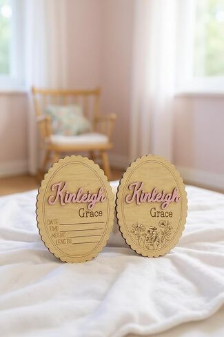Personalized 3D Baby Name Sign with Floral Design, Scallop Engraved Birth Announcement Plaque, Baby Shower - Newborn Keepsake (Name + Stat Sign Bundle) in Saudi Arabia
