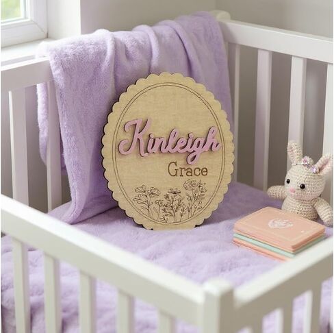 Personalized 3D Baby Name Sign with Floral Design, Scallop Engraved Birth Announcement Plaque, Baby Shower - Newborn Keepsake (Name + Stat Sign Bundle) in Saudi Arabia