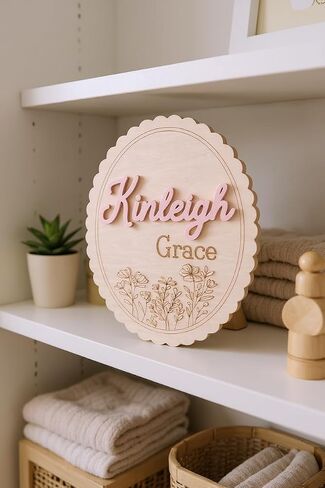 Personalized 3D Baby Name Sign with Floral Design, Scallop Engraved Birth Announcement Plaque, Baby Shower - Newborn Keepsake (Name + Stat Sign Bundle) in Saudi Arabia