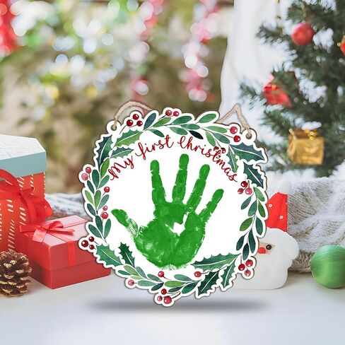 بصمة يدوية لعيد الميلاد قفازات حمراء علامة خشبية، أول عيد ميلاد للطفل DIY بصمات يدوية معلقة علامة عيد الميلاد 2025، حرفة فنية لعيد الميلاد، حرفة العطلات، نشاط مدرسي، أطفال صغار، هدية، تذكار للذاكرة in Kuwait