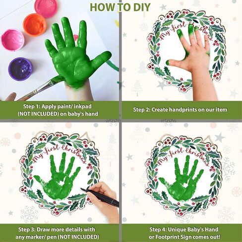 بصمة يدوية لعيد الميلاد قفازات حمراء علامة خشبية، أول عيد ميلاد للطفل DIY بصمات يدوية معلقة علامة عيد الميلاد 2025، حرفة فنية لعيد الميلاد، حرفة العطلات، نشاط مدرسي، أطفال صغار، هدية، تذكار للذاكرة in Kuwait