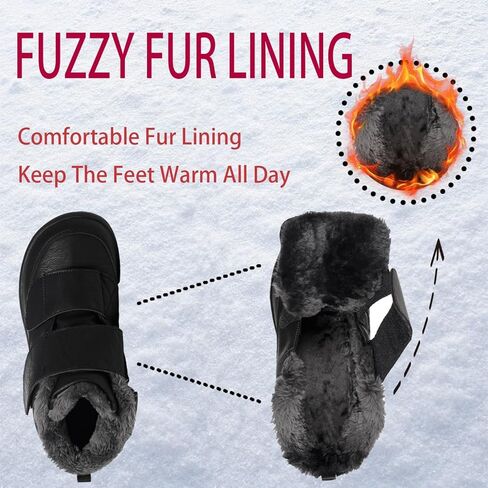 Hsyooes Diabetic Boots for Women Wide Width Winter Snow Boots Warm Fur Lining Water Resistant Anti-slip Snow Shoes Comfortable Adjustable Straps Winter Shoes for Swollen Feet in Kuwait