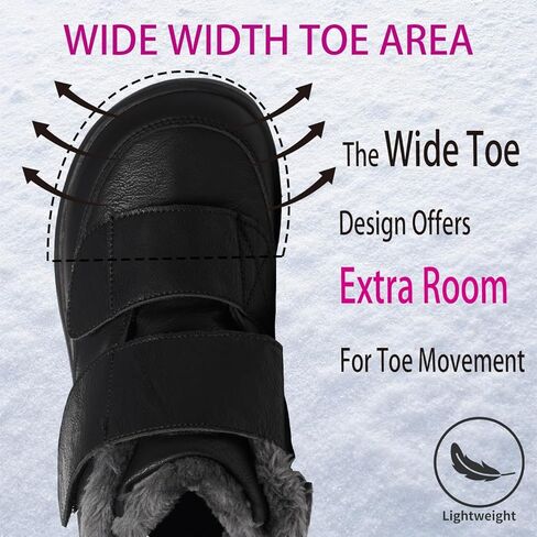 Hsyooes Diabetic Boots for Women Wide Width Winter Snow Boots Warm Fur Lining Water Resistant Anti-slip Snow Shoes Comfortable Adjustable Straps Winter Shoes for Swollen Feet in Kuwait