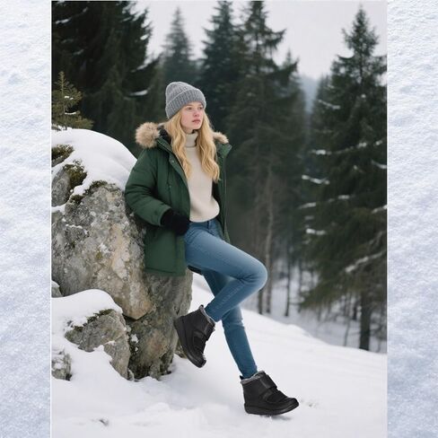 Hsyooes Diabetic Boots for Women Wide Width Winter Snow Boots Warm Fur Lining Water Resistant Anti-slip Snow Shoes Comfortable Adjustable Straps Winter Shoes for Swollen Feet in Kuwait