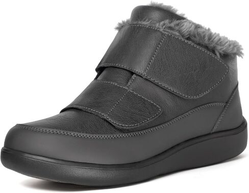 Hsyooes Diabetic Boots for Women Wide Width Winter Snow Boots Warm Fur Lining Water Resistant Anti-slip Snow Shoes Comfortable Adjustable Straps Winter Shoes for Swollen Feet in Kuwait