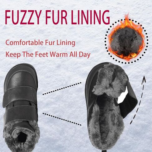 Hsyooes Diabetic Boots for Women Wide Width Winter Snow Boots Warm Fur Lining Water Resistant Anti-slip Snow Shoes Comfortable Adjustable Straps Winter Shoes for Swollen Feet in Kuwait