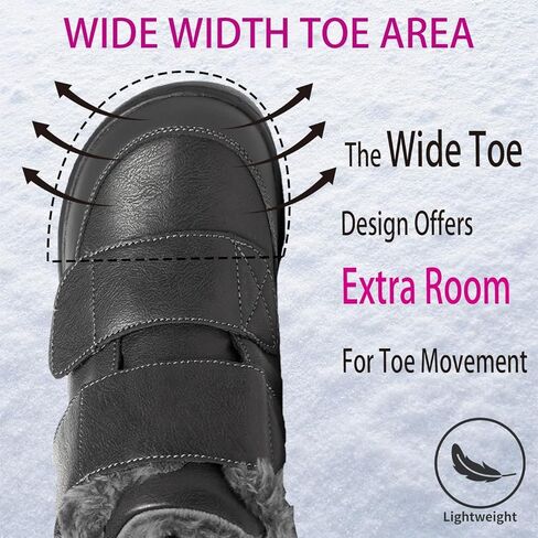 Hsyooes Diabetic Boots for Women Wide Width Winter Snow Boots Warm Fur Lining Water Resistant Anti-slip Snow Shoes Comfortable Adjustable Straps Winter Shoes for Swollen Feet in Kuwait
