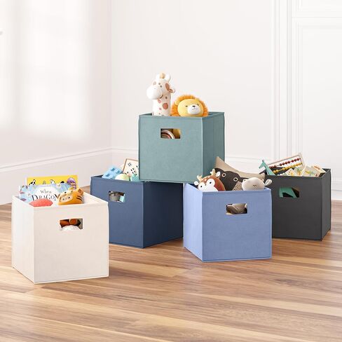 RiverRidge Kids 2pc Fabric Collapsible Storage Cube Organizers with Handles for Playroom Organization - Cream in Kuwait