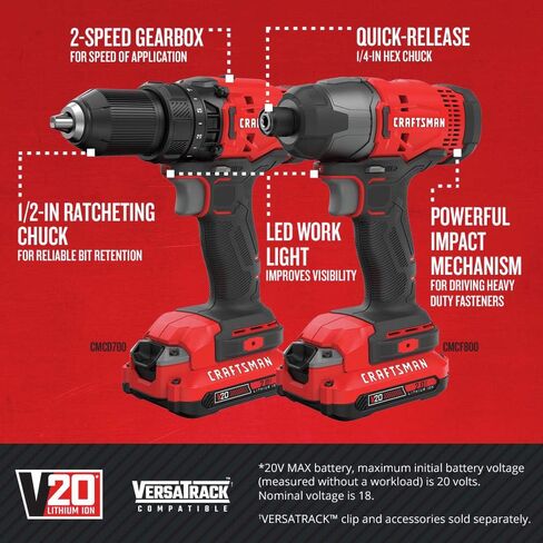 مجموعة أدوات كومبو لاسلكية مكونة من 4 أدوات من Craftsman CMCK400D2R بقدرة 20 فولت (2 أمبير في الساعة) (متجددة) in Kuwait