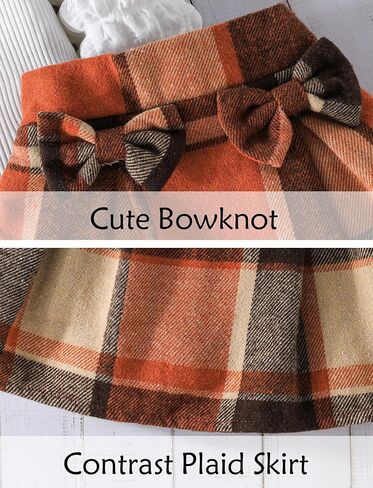 Happy Cherry Toddler Baby Girl Winter Fall Outfits Pompom Long Sleeve Knit Top & Tweed Plaid Mini Skirt Set 2T-8Y in Saudi Arabia
