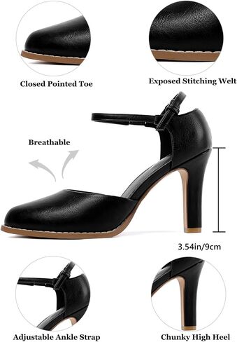 Mostrin Closed Toe Chunky High Heels Comfortable Dress Shoes for Women Pumps Vintage Heels Dressy Wedding Party Formal Office Business D'Orsay Pumps Shoes in Saudi Arabia