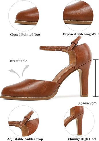 Mostrin Womens Chunky High Heels Closed Toe Ankle Strap Pumps Vintage Party Work Office Pumps Shoes Comfortable Dress Shoes for Women in Kuwait