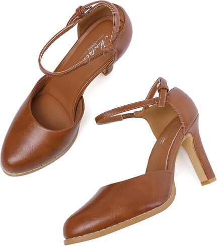 Mostrin Womens Chunky High Heels Closed Toe Ankle Strap Pumps Vintage Party Work Office Pumps Shoes Comfortable Dress Shoes for Women in Kuwait