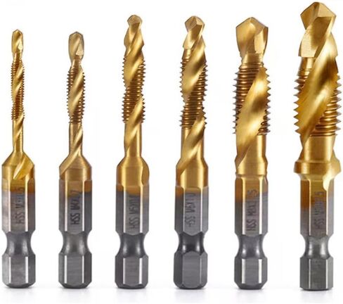 6 PCS Titanium-Coated Drill Bit Set, High Speed Steel Tap Drill Bit, Hex Shank M3 to M10 Sizes for Wood, Plastic & Metal, Quick Change in Saudi Arabia