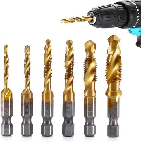 6 PCS Titanium-Coated Drill Bit Set, High Speed Steel Tap Drill Bit, Hex Shank M3 to M10 Sizes for Wood, Plastic & Metal, Quick Change in Saudi Arabia