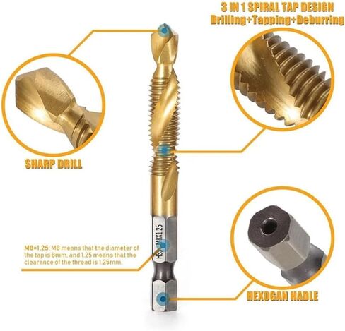 6 PCS Titanium-Coated Drill Bit Set, High Speed Steel Tap Drill Bit, Hex Shank M3 to M10 Sizes for Wood, Plastic & Metal, Quick Change in Saudi Arabia
