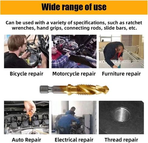6 PCS Titanium-Coated Drill Bit Set, High Speed Steel Tap Drill Bit, Hex Shank M3 to M10 Sizes for Wood, Plastic & Metal, Quick Change in Saudi Arabia