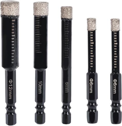 5pcs Diamond Drill Bits Set, 1/4 5/6 3/8 1/2 Inch Brazed Diamond Drill Bits 1/4 Inch Hex Shank Core Hole Saws for Precision Drilling in Tile Ceramic Glass Granite Marble Masonry in Saudi Arabia