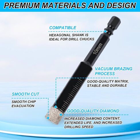5pcs Diamond Drill Bits Set, 1/4 5/6 3/8 1/2 Inch Brazed Diamond Drill Bits 1/4 Inch Hex Shank Core Hole Saws for Precision Drilling in Tile Ceramic Glass Granite Marble Masonry in Saudi Arabia