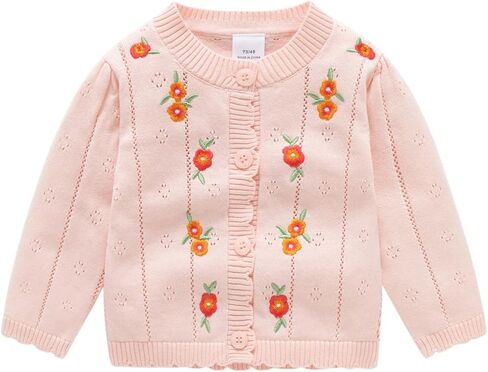 Vivobiniya Baby Girl Knit Cardigan Kid Girls Long Sleeve Sweater 100% Cotton Pink and White in Saudi Arabia