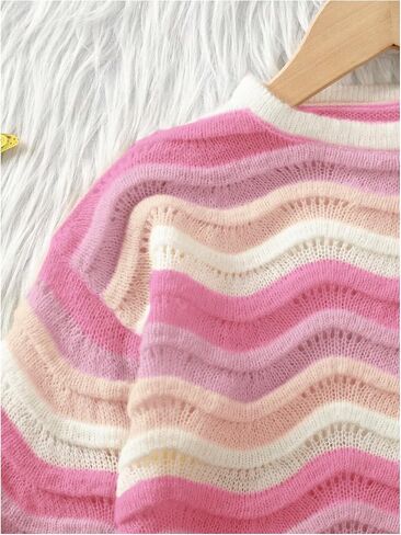 Verdusa Toddler Girl's Cute Wave Striped Pullover Sweaters Cozy Colorful Knit Tops Fall Clothes in Saudi Arabia