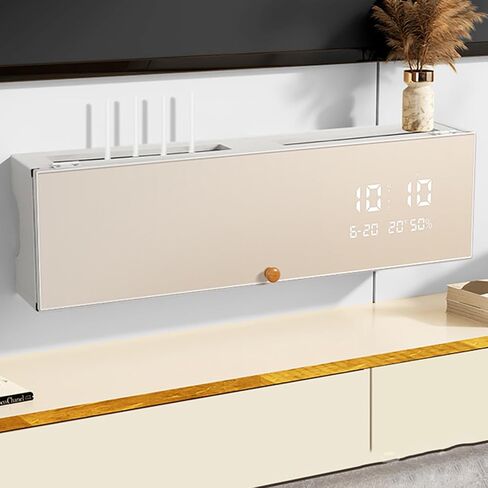 Wall Mount WiFi Router Storage Box, Living Room Wall-Mounted WiFi Storage Box with Digital Clock, Router Hider for Bedroom, Living Room(40CM/15.7IN) in Saudi Arabia