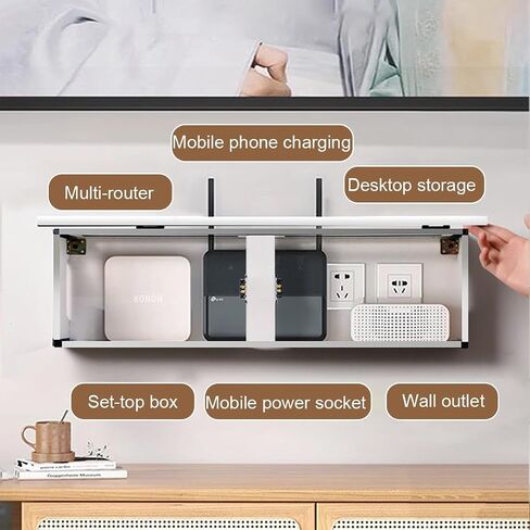 Wall Mount WiFi Router Storage Box, Living Room Wall-Mounted WiFi Storage Box with Digital Clock, Router Hider for Bedroom, Living Room(40CM/15.7IN) in Saudi Arabia