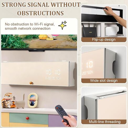 Wall Mount WiFi Router Storage Box, Living Room Wall-Mounted WiFi Storage Box with Digital Clock, Router Hider for Bedroom, Living Room(40CM/15.7IN) in Saudi Arabia