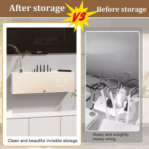 Wall Mount WiFi Router Storage Box, Living Room Wall-Mounted WiFi Storage Box with Digital Clock, Router Hider for Bedroom, Living Room(40CM/15.7IN) in Saudi Arabia