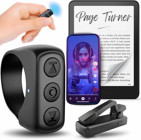 Kindle Page Turner Remote for Kindle Paperwhite - TikTok Scrolling Ring for iPhone & Android Devices w/Phone Stand & Charging Case - Kindle Clicker/Remote Control Page Turner for eReaders (Black) in Saudi Arabia