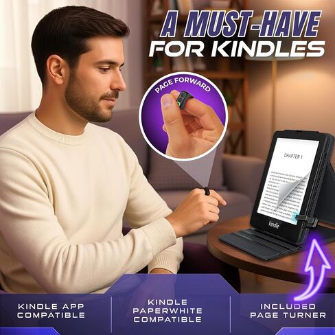 Kindle Page Turner Remote for Kindle Paperwhite - TikTok Scrolling Ring for iPhone & Android Devices w/Phone Stand & Charging Case - Kindle Clicker/Remote Control Page Turner for eReaders (Black) in Saudi Arabia