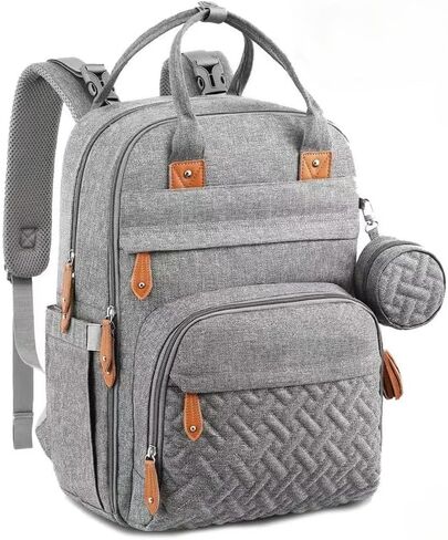 Diaper Bag Backpack – Waterproof Baby Bag for Mom and Dad with Bottle Holders, Stroller Straps, and Storage Pockets (Gray) in Saudi Arabia