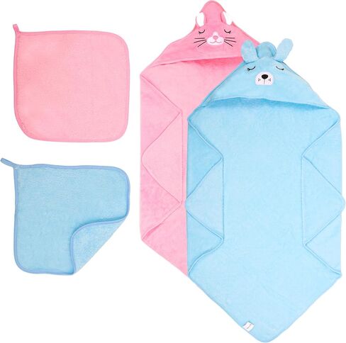 HBHLFZ Hooded Baby Bath Towel - 4 Pack Premium Coral Velvet Baby Bath Set-Super Soft, Absorbent-Suitable for Babies, Toddlers- 31.5x31.5 Inches（Kitten, Dog in Saudi Arabia
