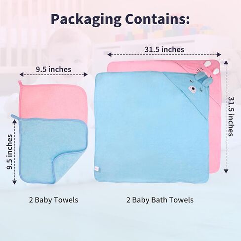 HBHLFZ Hooded Baby Bath Towel - 4 Pack Premium Coral Velvet Baby Bath Set-Super Soft, Absorbent-Suitable for Babies, Toddlers- 31.5x31.5 Inches（Kitten, Dog in Saudi Arabia