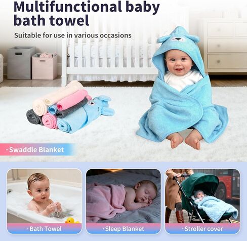 HBHLFZ Hooded Baby Bath Towel - 4 Pack Premium Coral Velvet Baby Bath Set-Super Soft, Absorbent-Suitable for Babies, Toddlers- 31.5x31.5 Inches（Kitten, Dog in Saudi Arabia