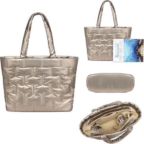 CFX elegant waterproof quilted tote bag for women - spacious & structured diaper bag backpack, perfect for travel, moms & teachers, easy to clean puffy large tote in Saudi Arabia