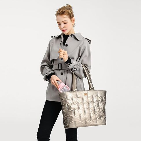 CFX elegant waterproof quilted tote bag for women - spacious & structured diaper bag backpack, perfect for travel, moms & teachers, easy to clean puffy large tote in Saudi Arabia