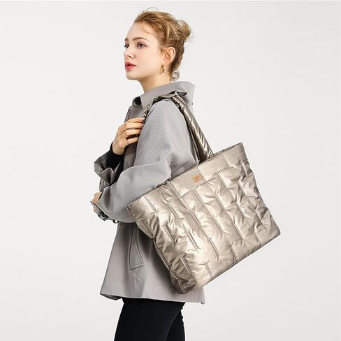 CFX elegant waterproof quilted tote bag for women - spacious & structured diaper bag backpack, perfect for travel, moms & teachers, easy to clean puffy large tote in Saudi Arabia