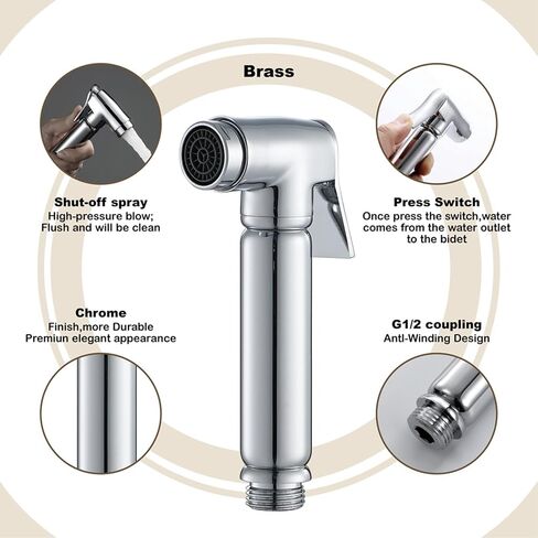 HandheldSprayer Brass Chrome Baby Cloth Diaper Sprayer Portable Hand Held ToiletSprayer Head, for Feminine Wash, Pet Washing, Easy to Install,D(D) in Kuwait