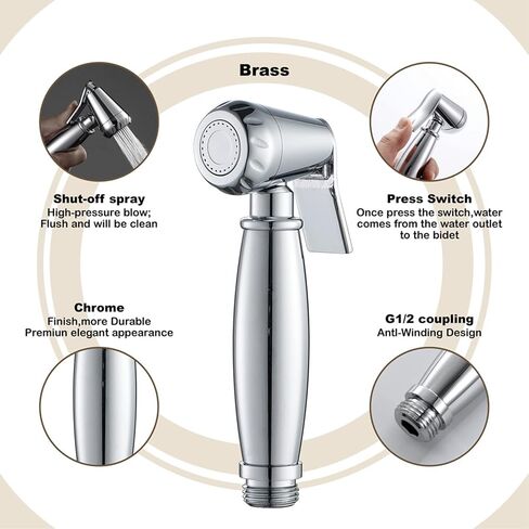 بخاخ حفاضات أطفال من النحاس الكروم، بخاخ حفاضات محمول باليد، رأس رش للمرحاض، للغسيل الأنثوي، غسيل الحيوانات الأليفة، سهل التركيب، D(D) in Kuwait