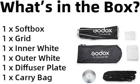 Godox UL-Octa Box 60 Centimeters / 24 Inches Quick Release Octagonal Softbox, Foldable Octa Soft Box with Diffusers & Grid, GODOX Softbox Kit Bowens Mount Softbox for Photography Lighting Flash in Saudi Arabia
