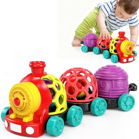 WEEJOYGAM Baby Train Toys, Infant Soft Cars Development Christmas Stocking Stuffers for Babies 6-12 Months Boy Birthday Gift, Toddler Sensory Musical Push Truck Ball Rattle for 7 8 9 10 11 12 18 Month in Kuwait