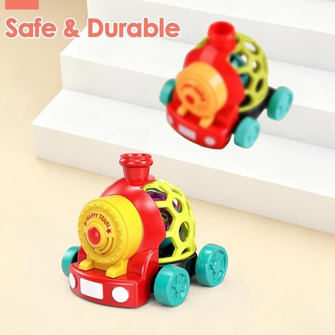 WEEJOYGAM Baby Train Toys, Infant Soft Cars Development Christmas Stocking Stuffers for Babies 6-12 Months Boy Birthday Gift, Toddler Sensory Musical Push Truck Ball Rattle for 7 8 9 10 11 12 18 Month in Kuwait