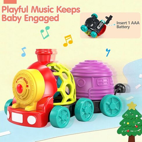 WEEJOYGAM Baby Train Toys, Infant Soft Cars Development Christmas Stocking Stuffers for Babies 6-12 Months Boy Birthday Gift, Toddler Sensory Musical Push Truck Ball Rattle for 7 8 9 10 11 12 18 Month in Kuwait