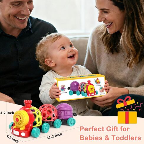 WEEJOYGAM Baby Train Toys, Infant Soft Cars Development Christmas Stocking Stuffers for Babies 6-12 Months Boy Birthday Gift, Toddler Sensory Musical Push Truck Ball Rattle for 7 8 9 10 11 12 18 Month in Kuwait