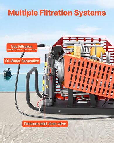 ضاغط هواء VEVOR PCP، 4500PSI/30Mpa ضاغط هواء لخزان الغوص، ضاغط غوص PCP ذو اسطوانة مزدوجة مع نظام تبريد خارجي للمياه والمروحة لخزانات الغطس، كرة الطلاء، بندقية الهواء in Saudi Arabia
