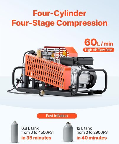 ضاغط هواء VEVOR PCP، 4500PSI/30Mpa ضاغط هواء لخزان الغوص، ضاغط غوص PCP ذو اسطوانة مزدوجة مع نظام تبريد خارجي للمياه والمروحة لخزانات الغطس، كرة الطلاء، بندقية الهواء in Saudi Arabia