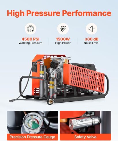 ضاغط هواء VEVOR PCP، 4500PSI/30Mpa ضاغط هواء لخزان الغوص، ضاغط غوص PCP ذو اسطوانة مزدوجة مع نظام تبريد خارجي للمياه والمروحة لخزانات الغطس، كرة الطلاء، بندقية الهواء in Saudi Arabia