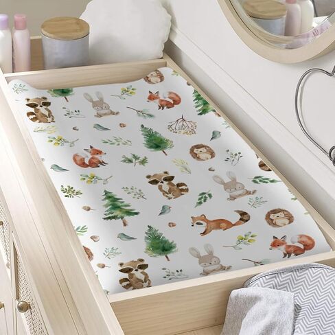 Watercolor Animals Baby Changing Pad Covers for Boy Girl 32''x16'' Raccoon Hedgehog Squirrel Fox Bunny Bird Forest Fitted Diaper Change Table Sheets Soft Nursery Baby Changing Table Mats in Saudi Arabia
