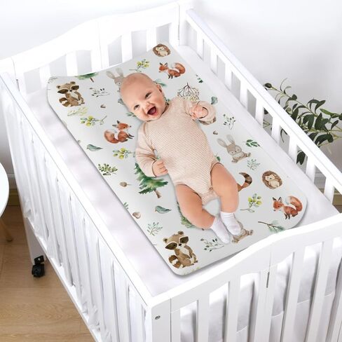 Watercolor Animals Baby Changing Pad Covers for Boy Girl 32''x16'' Raccoon Hedgehog Squirrel Fox Bunny Bird Forest Fitted Diaper Change Table Sheets Soft Nursery Baby Changing Table Mats in Saudi Arabia